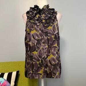 J Crew Floral Silk Ruffle Sleeveless Button Up Blouse Top 6